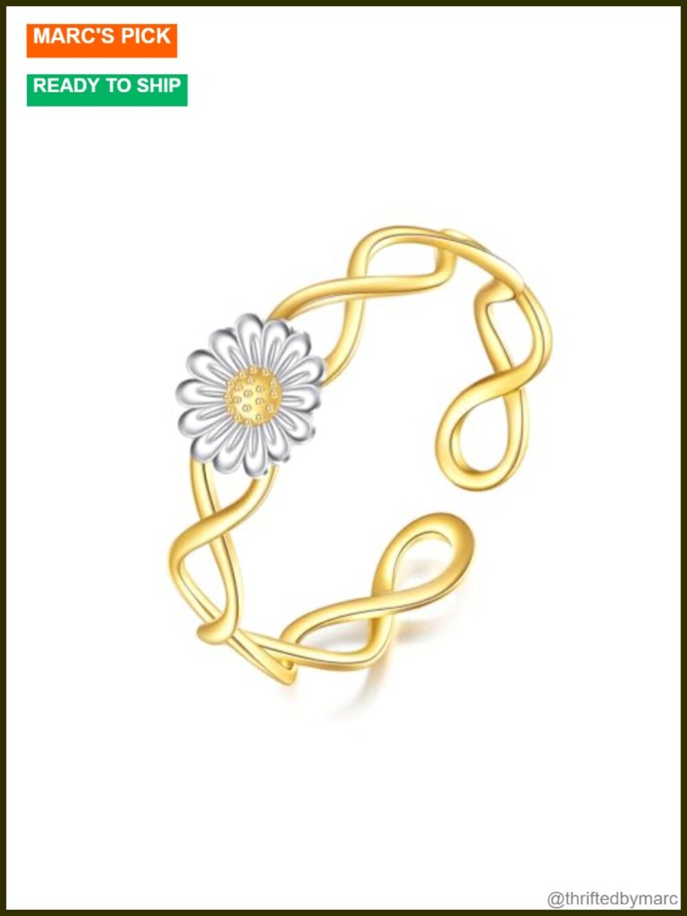 14K Solid Gold Daisy Toe Ring, Adjustable Open Band for Women, Summer Fine
